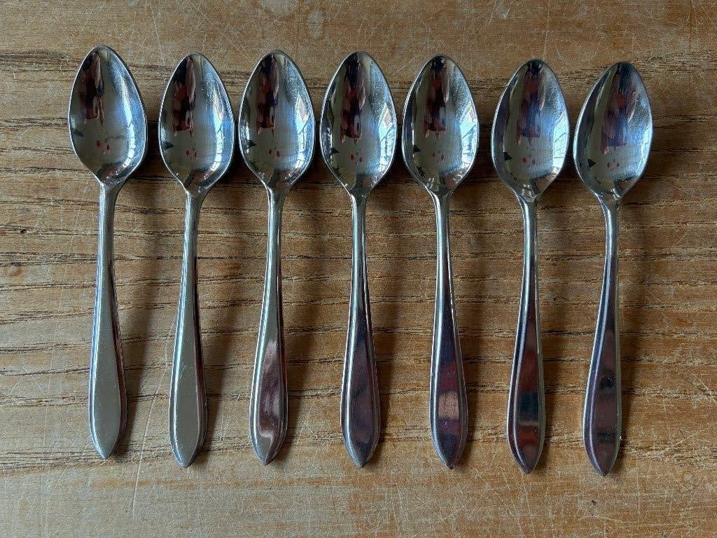 7 Vintage Inoxa Vlekvrij Massief mokka likeurlepeltjes lepel, Antiek en Kunst, Antiek | Bestek, Ophalen of Verzenden
