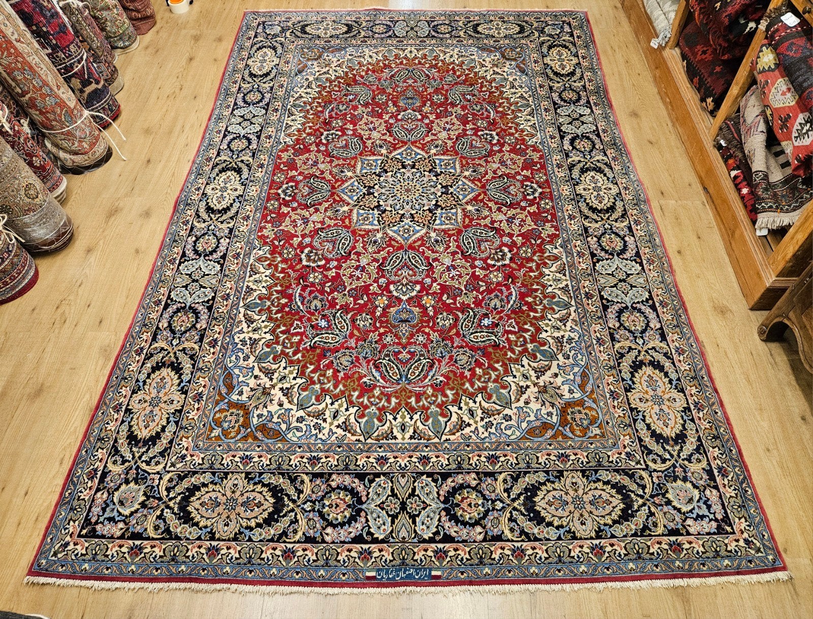 Vintage handgeknoopt perzisch tapijt isfahan 310x197, Info@SlatsAntiek.nl, Tweedehands, Perzisch, 150 tot 200 cm
