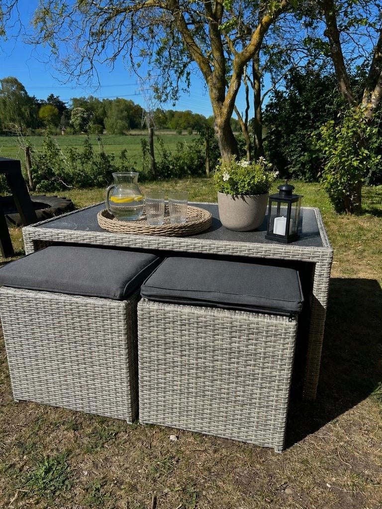 Wicker tuinset met opbergruimte en kussens, Tuin en Terras, Tuinsets en Loungesets, Ophalen of Verzenden