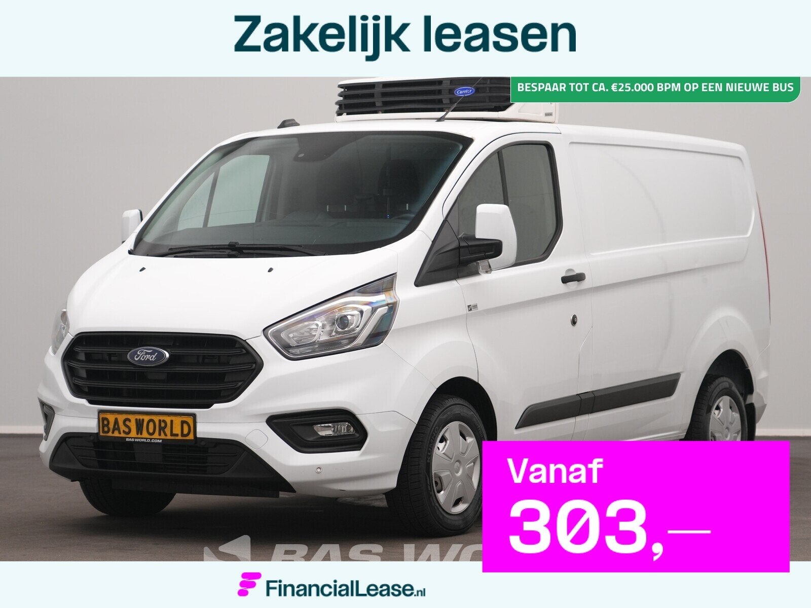Ford Transit Custom 130PK Kerstner Koelwagen Carrier Xarios, Stof, Euro 6, 4 cilinders, Wit