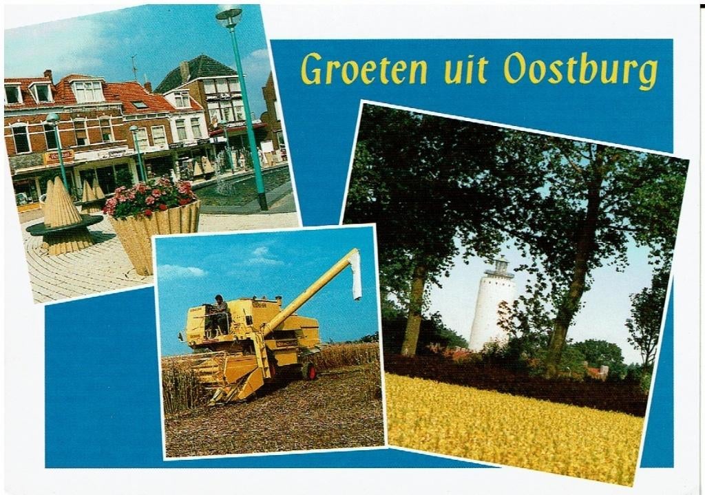 Ansichtkaart Oostburg, 3-luik, plein, dorsmachine, toren, Verzamelen, Ansichtkaarten | Nederland, Ongelopen, Zeeland, 1980 tot heden