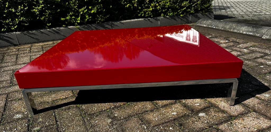 Zanotta Greggy design salontafel rood – Indriolo, 100 tot 150 cm, Zo goed als nieuw, Minder dan 50 cm, Rechthoekig