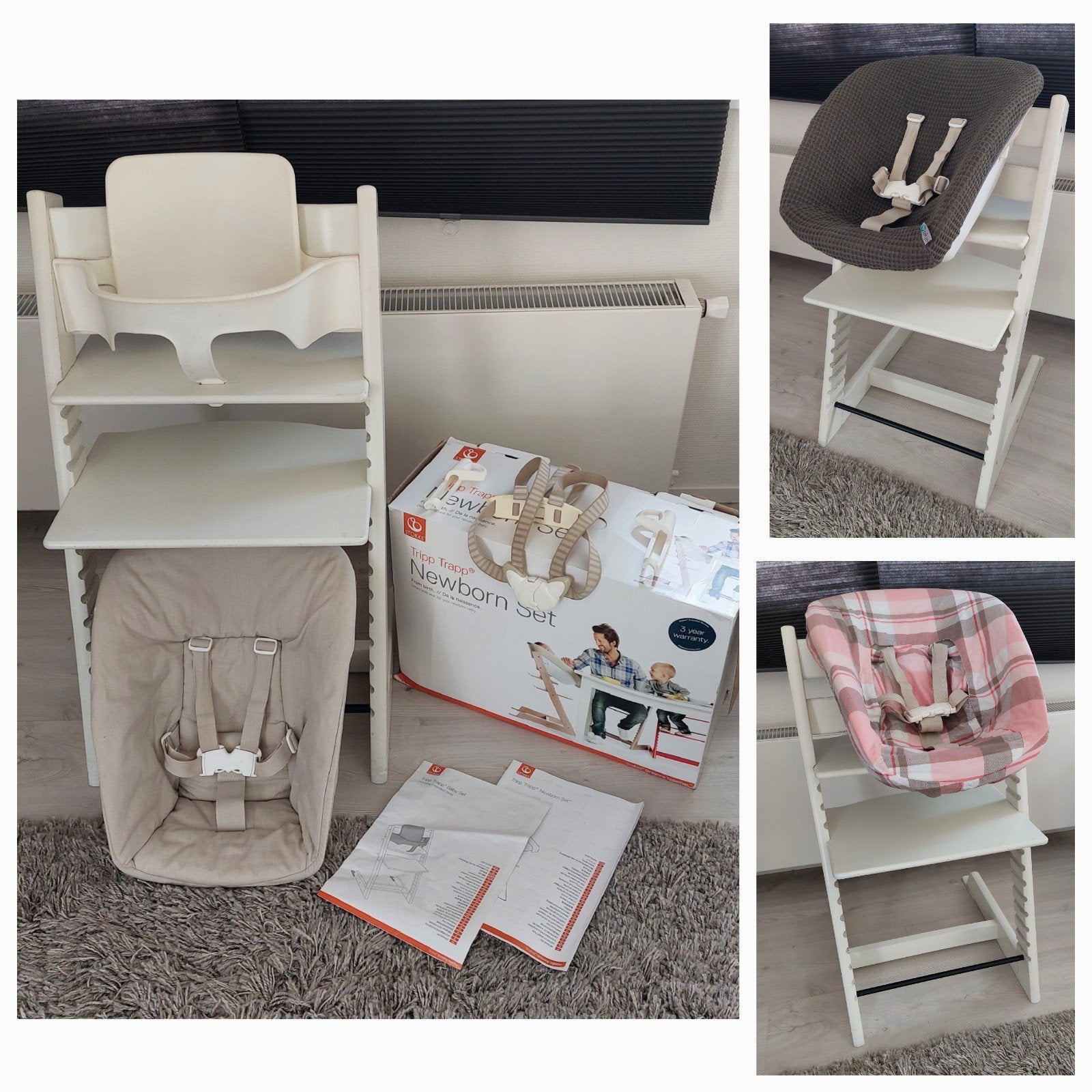 Zeer compleet! Tripp Trapp Stokke, newborn, babyset, tuigje, Ophalen, Gebruikt, Meegroeistoel