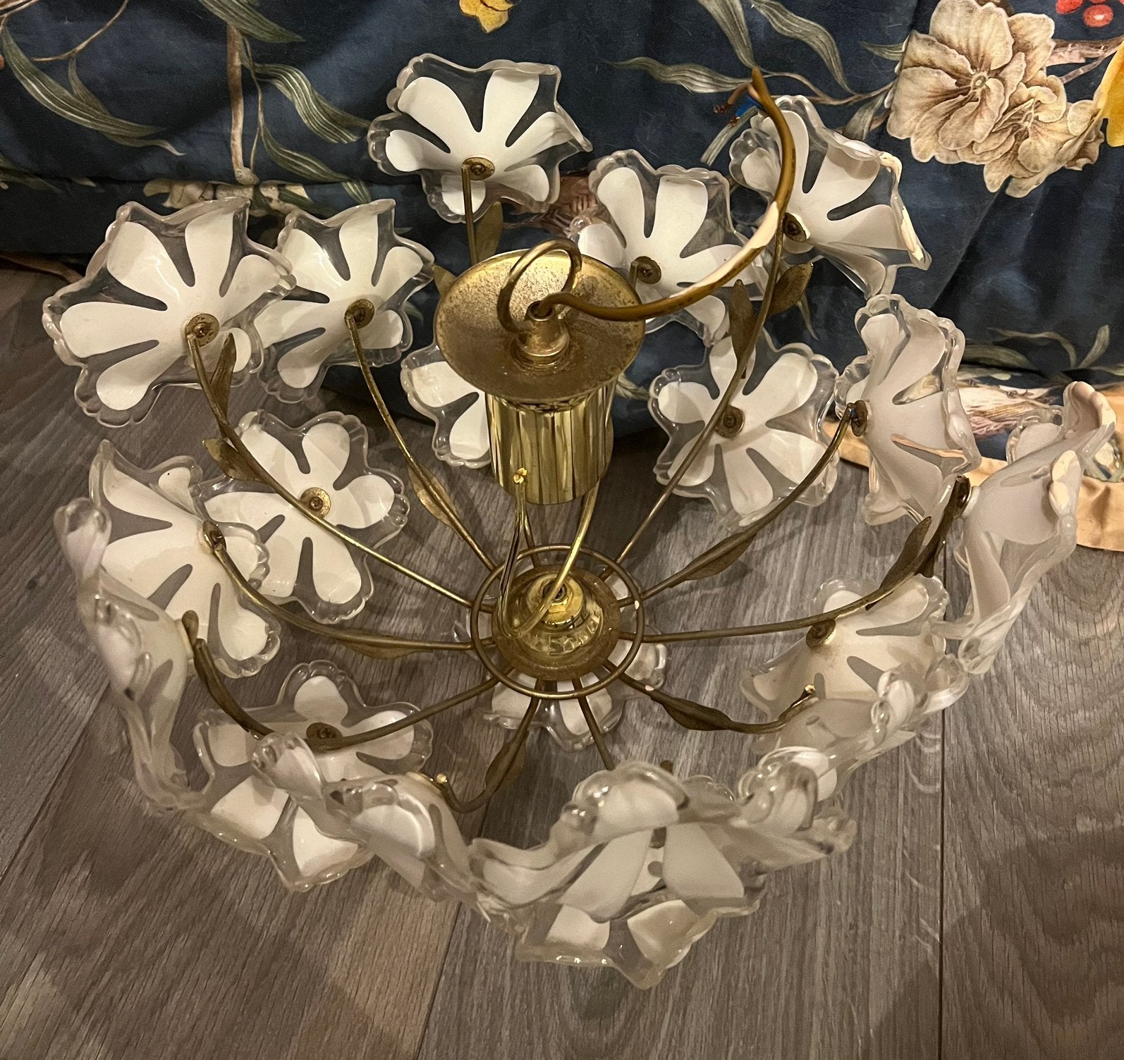Vintage Murano bloemen kroonluchter plafondlamp bloemen boho, Kunststof, Zo goed als nieuw, Hollywood Regency vintage, E27 (groot)