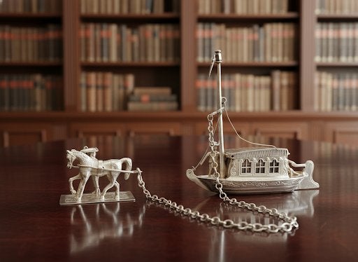 Zilveren miniatuur trekschuit,  J. van Straten, Hoorn, 1896, Verzenden, Zilver