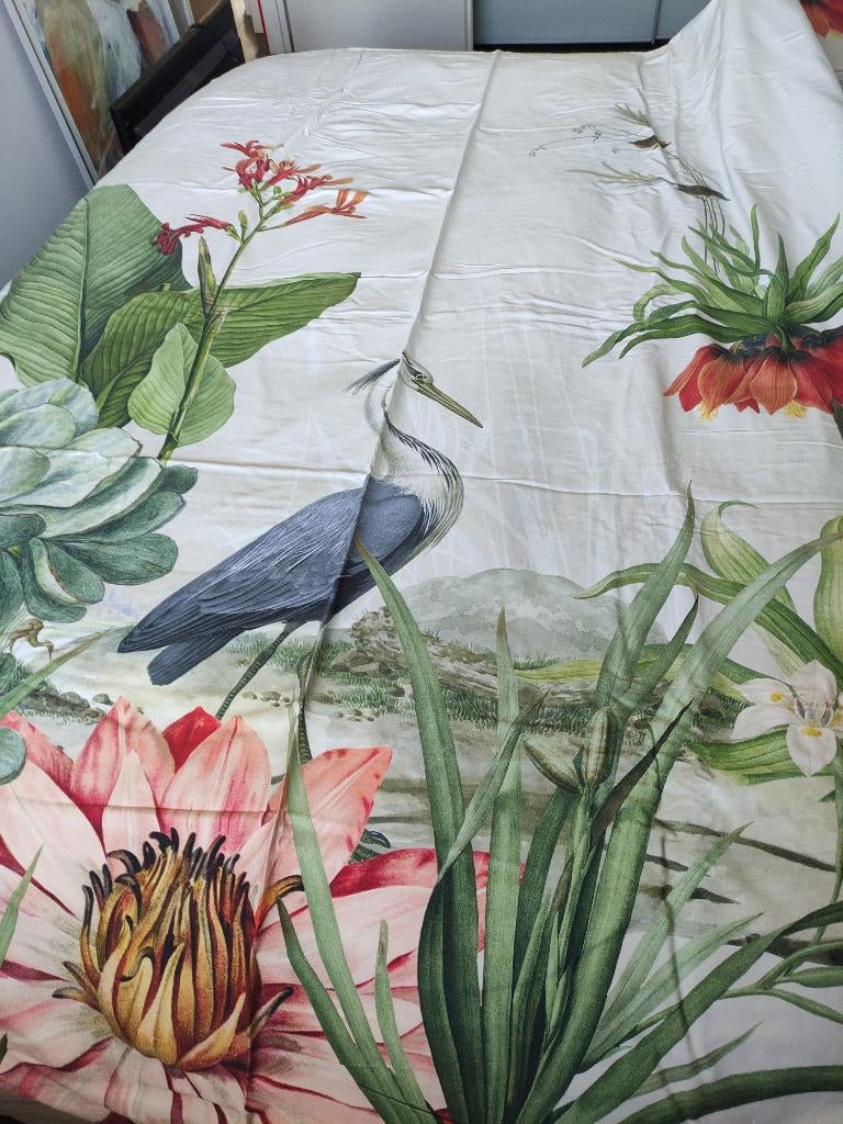 VanDyck dekbedovertrek 1ps. katoensatijn 'Tropical" + sloop, Dekbedovertrek, Ophalen of Verzenden, Zo goed als nieuw, Overige kleuren