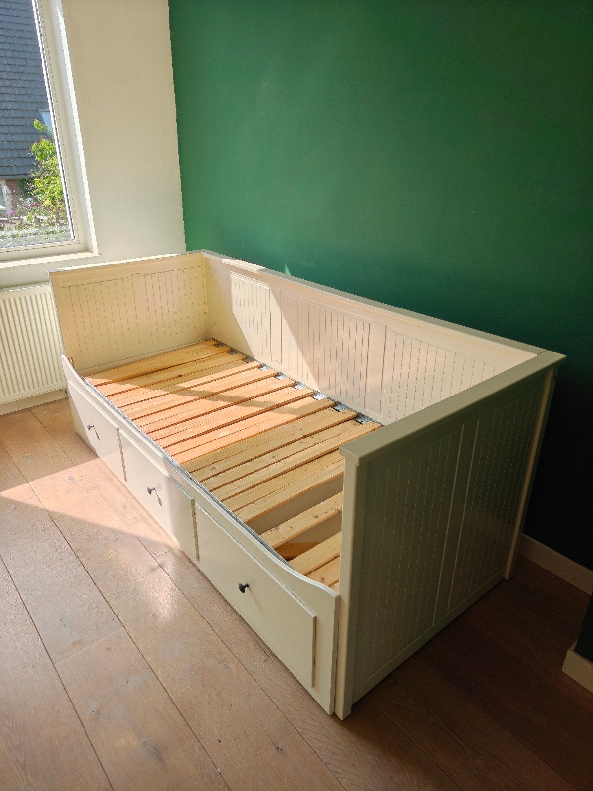 Wit eenpersoonsbed met lades en lattenbodem, Ophalen, Eenpersoons, Wit, 80 cm