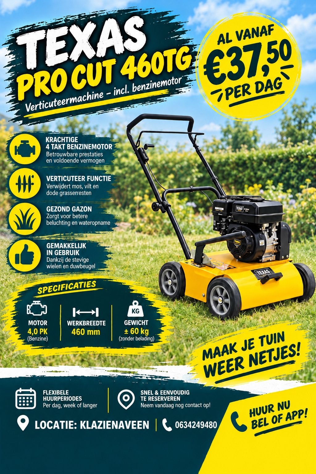 Verticuteermachine te huur, Ophalen, Nieuw, Benzine