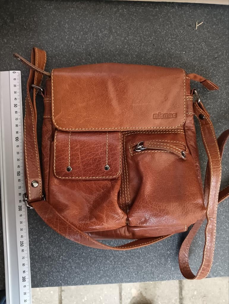 Micmac leren crossbody schoudertas, Sieraden, Tassen en Uiterlijk, Tassen | Schoudertassen, Overige merken, Bruin, Ophalen of Verzenden