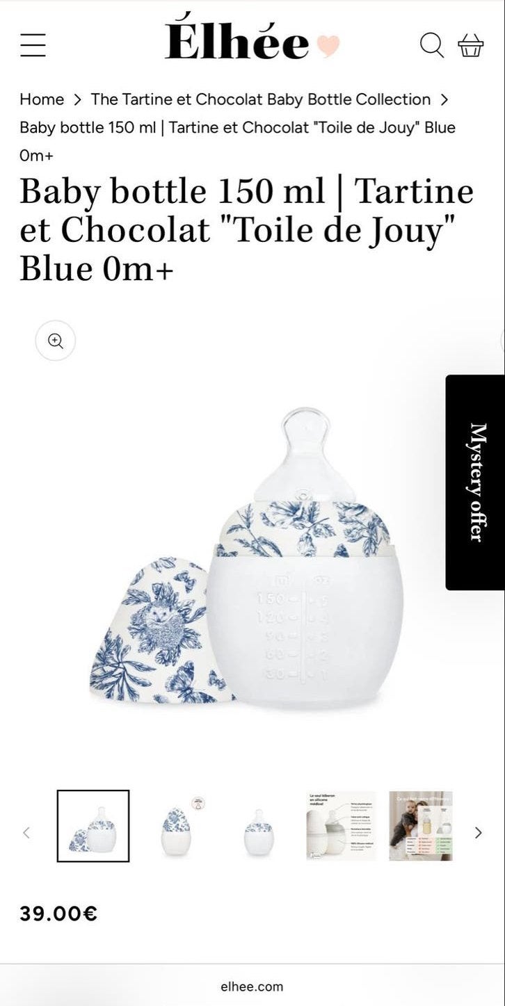 Elhée x Tartine et Chocolat Babyfles 150ml Toile de Jouy, Kinderen en Baby's, Ophalen, Overige merken, Nieuw, Babyfles