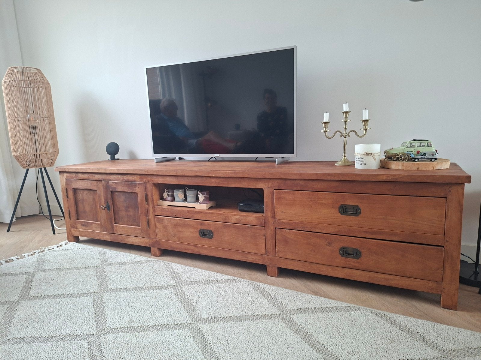Vintage/brocante dressoir tv-meubel teakhout, Ophalen, Teakhout, Zo goed als nieuw, 200 cm of meer