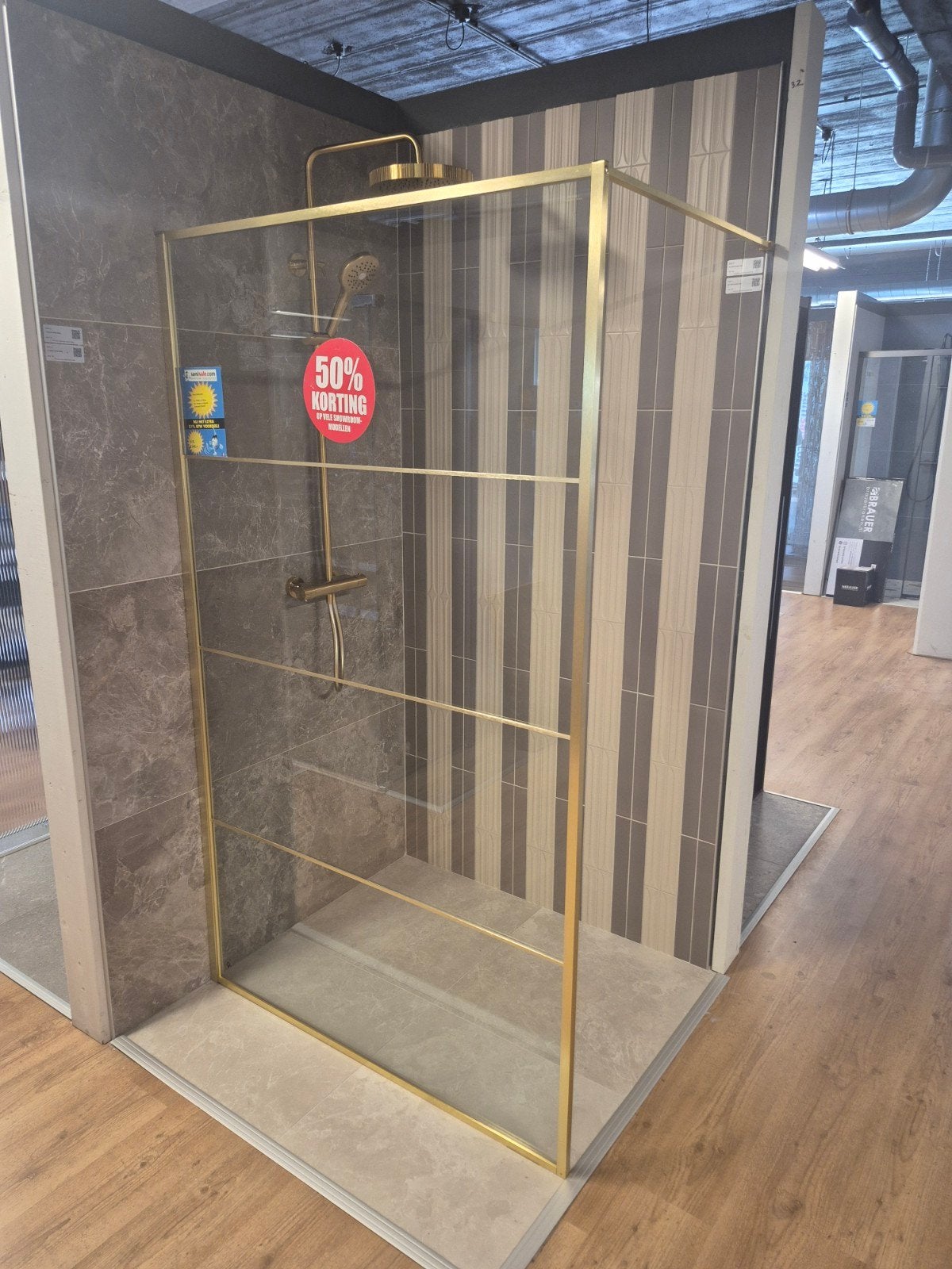 Luxe inloopdouche met Gouden Frame 120x90, Ophalen, Zo goed als nieuw, Glas, Douche