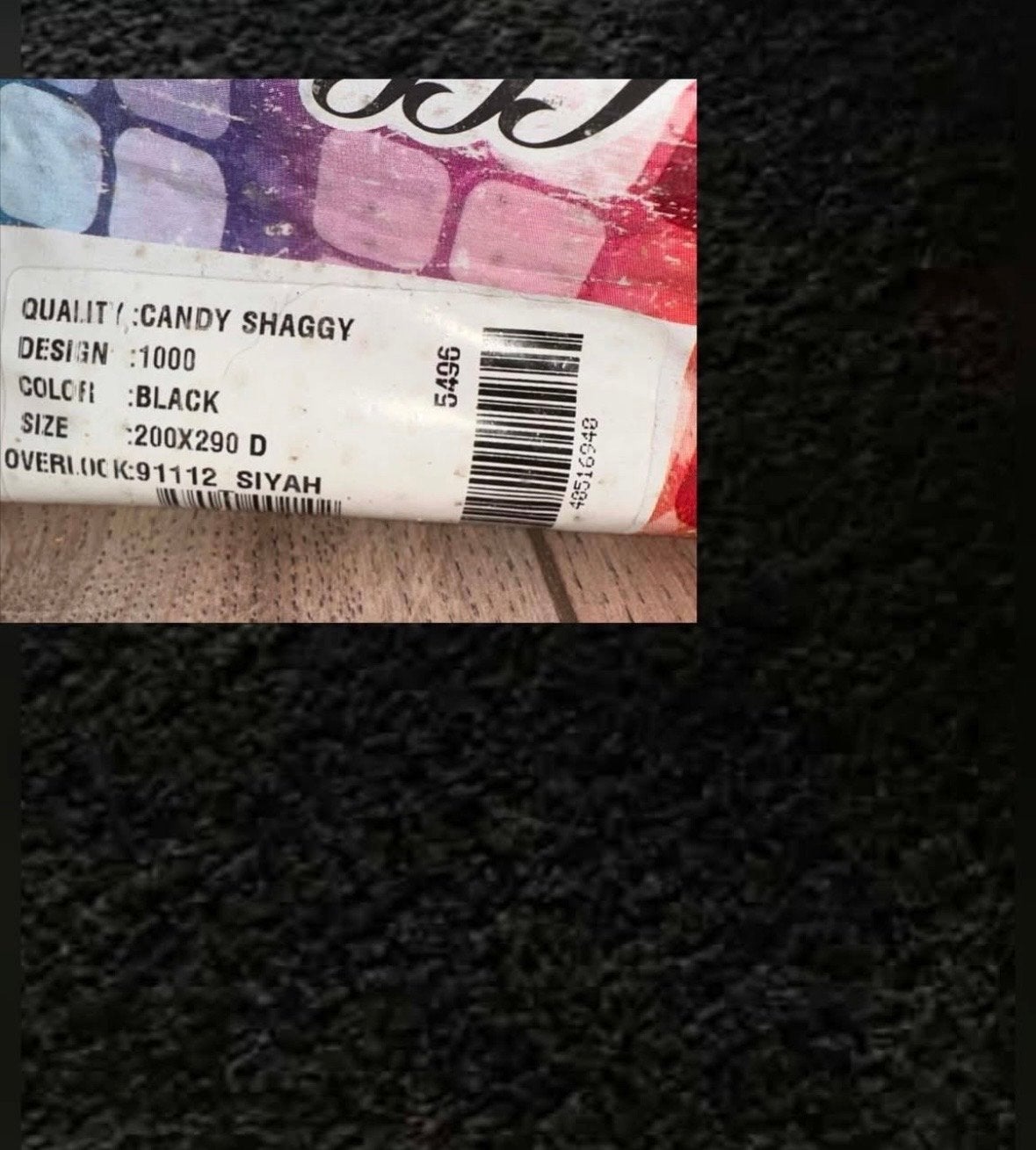 Zwart Candy Shaggy vloerkleed 200x290 cm, Ophalen, Zwart, Zo goed als nieuw, 200 cm of meer