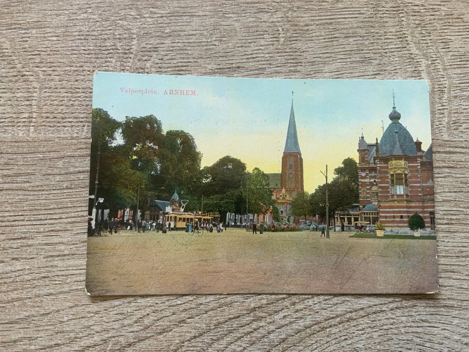 Velperplein Arnhem met tram en kerk, Ophalen of Verzenden, Voor 1920, Gelopen, Gelderland
