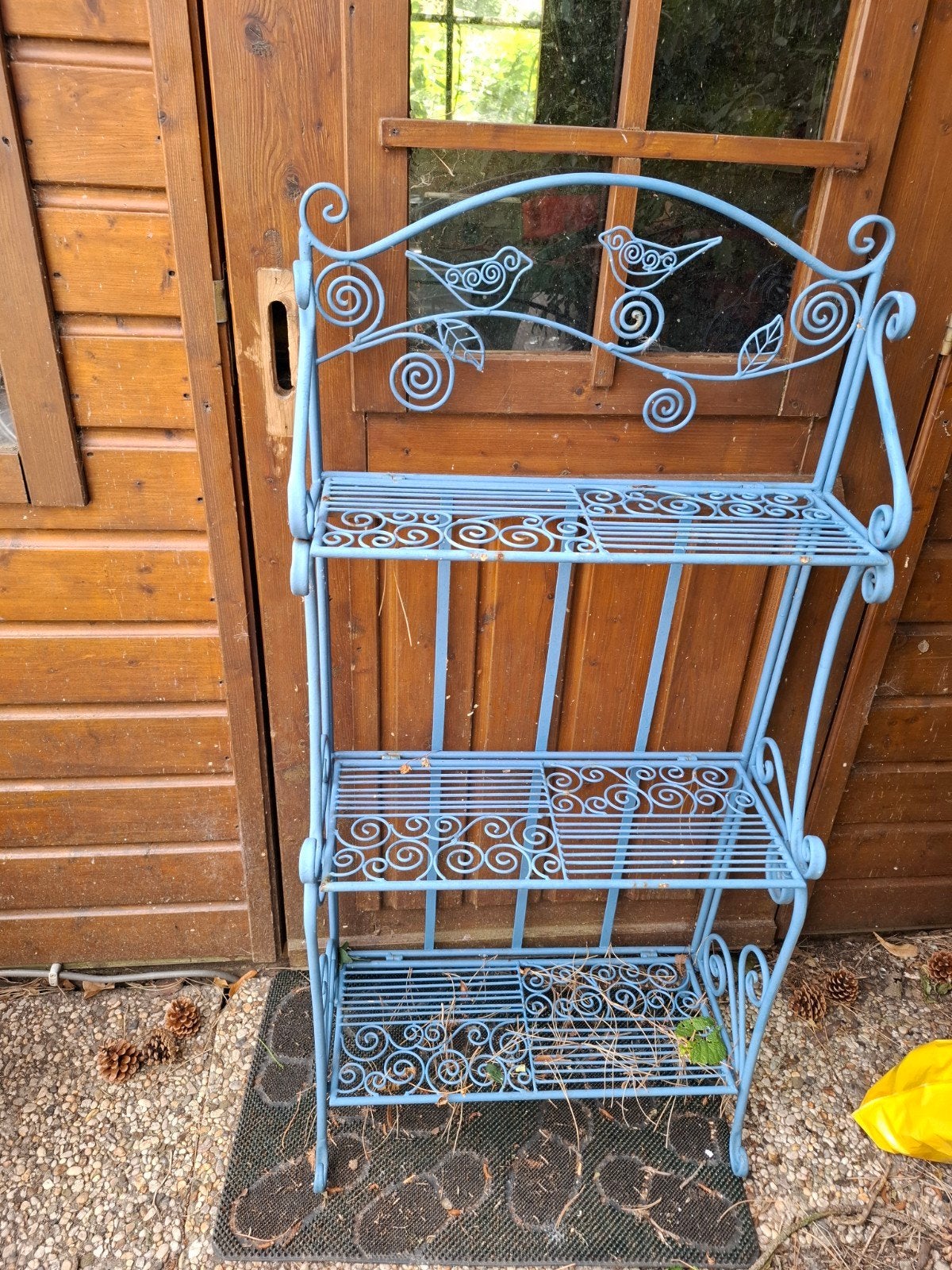 Decoratief blauw metalen tuinrek met vogels, Ophalen, Gebruikt