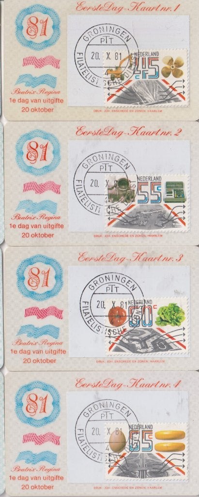 Nederland 1981 Eerste Dag-Kaarten Export 1 t/m 4, Verzenden, Gestempeld, Dier of Natuur