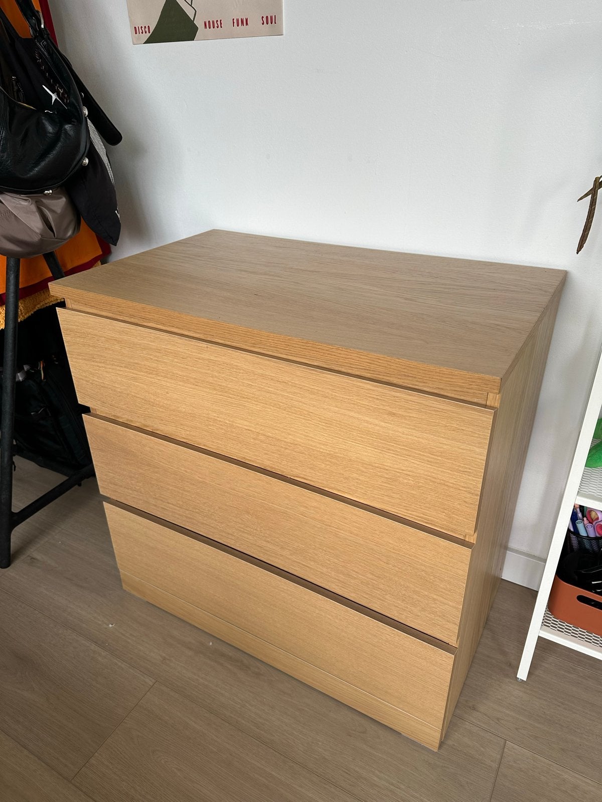 Ikea Malm ladekast met 3 lades - Eiken effect, Ophalen, Gebruikt, 50 tot 100 cm, 3 of 4 laden