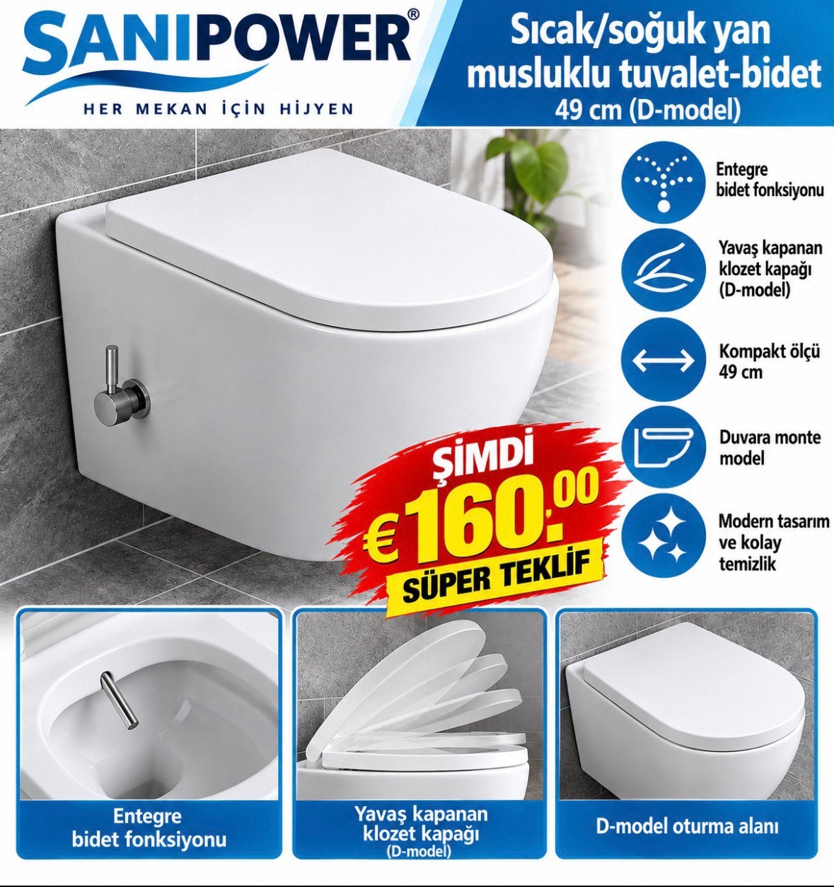 Sicak soguk wc bidet pot met softclosing bril, Ophalen of Verzenden, Nieuw, Toilet