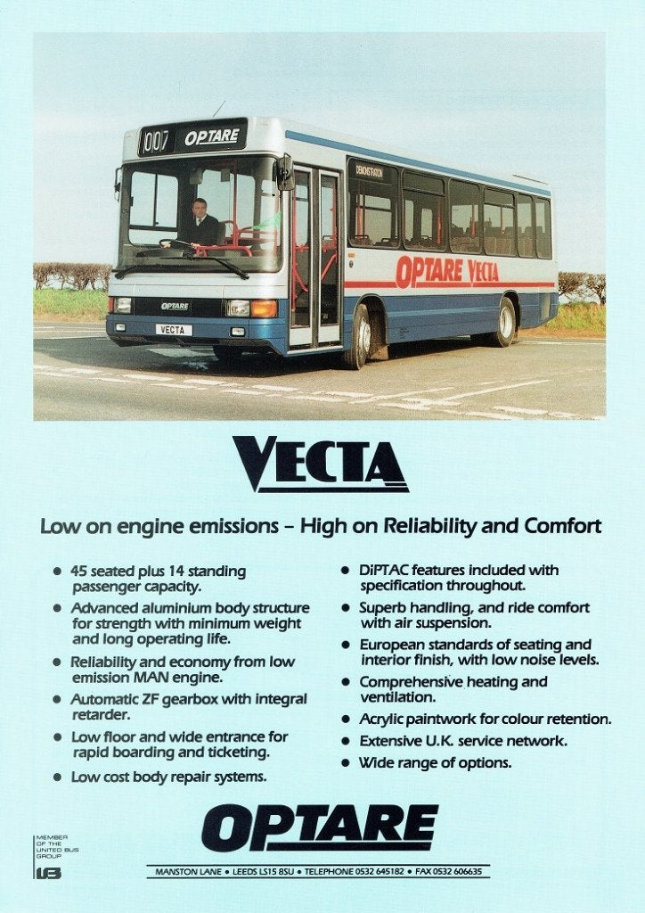 Folder Optare Vecta (Engelse bus - 1991), Verzenden, Zo goed als nieuw, Overige merken