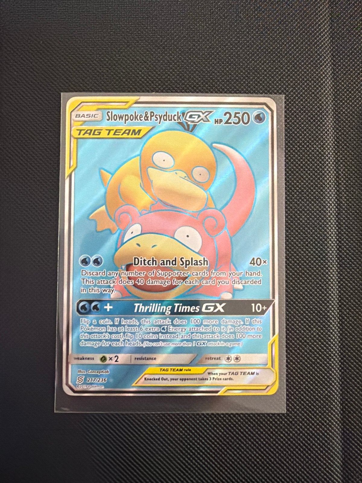 Slowpoke & Psyduck GX 217/236 Cosmic Eclipse Pokémon Kaart, Ophalen of Verzenden, Zo goed als nieuw, Losse kaart, Foil