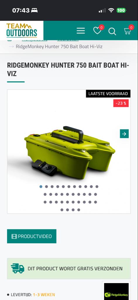 Ridgemonkey voerboot met Deeper Chirp 3+ (z.g.a.n.), Watersport en Boten, Ophalen, Zo goed als nieuw, Overige typen