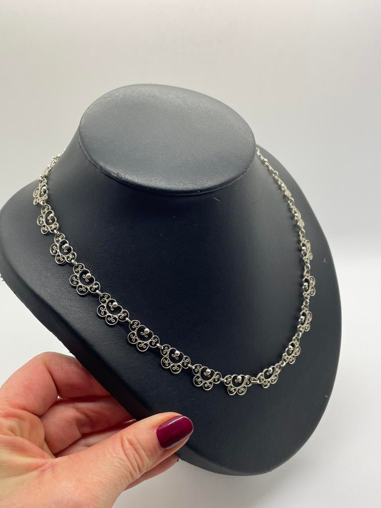 D472 Prachtige zilveren filigrain ketting, Ophalen of Verzenden, Zilver, Ketting