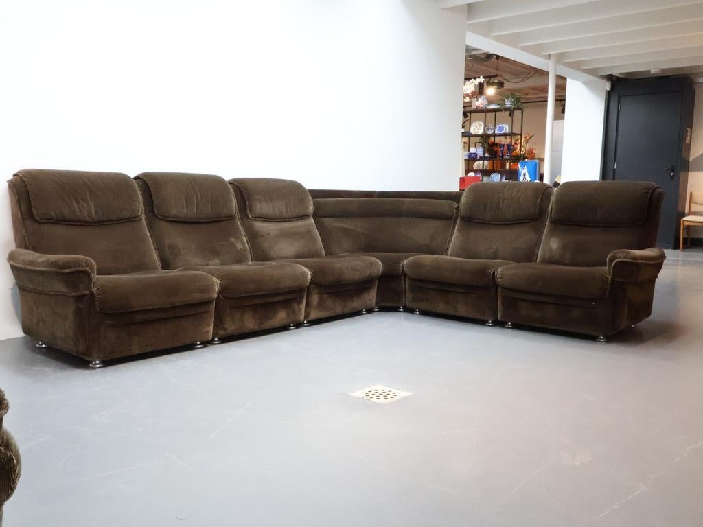 Vintage modulaire bank | Bruin, Ophalen, Hout, 250 tot 300 cm, Gebruikt