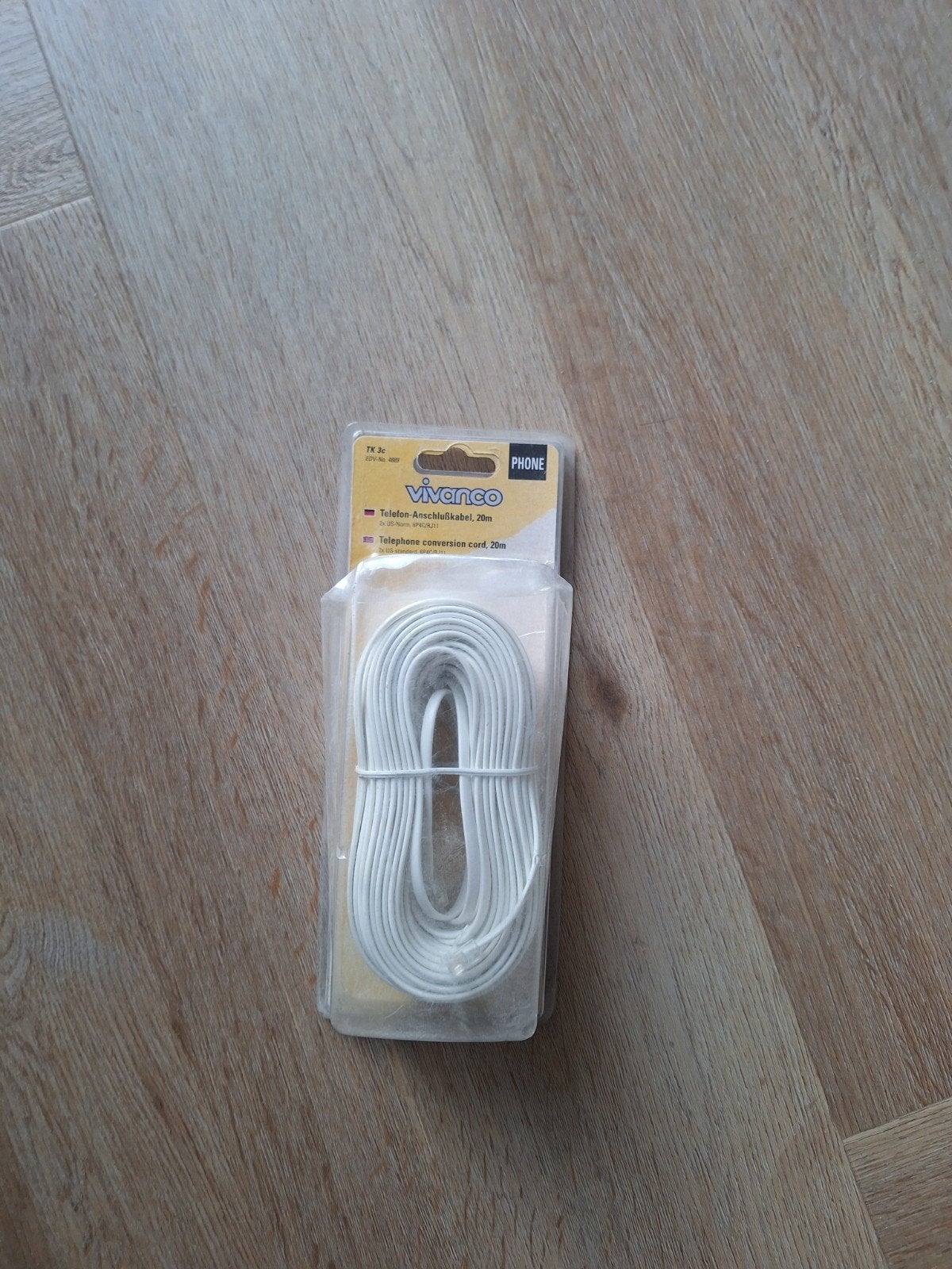 Nieuwe Vivanco telefoonaansluitkabel 20m - Ongeopend, Ophalen of Verzenden, Nieuw, 10 meter of meer