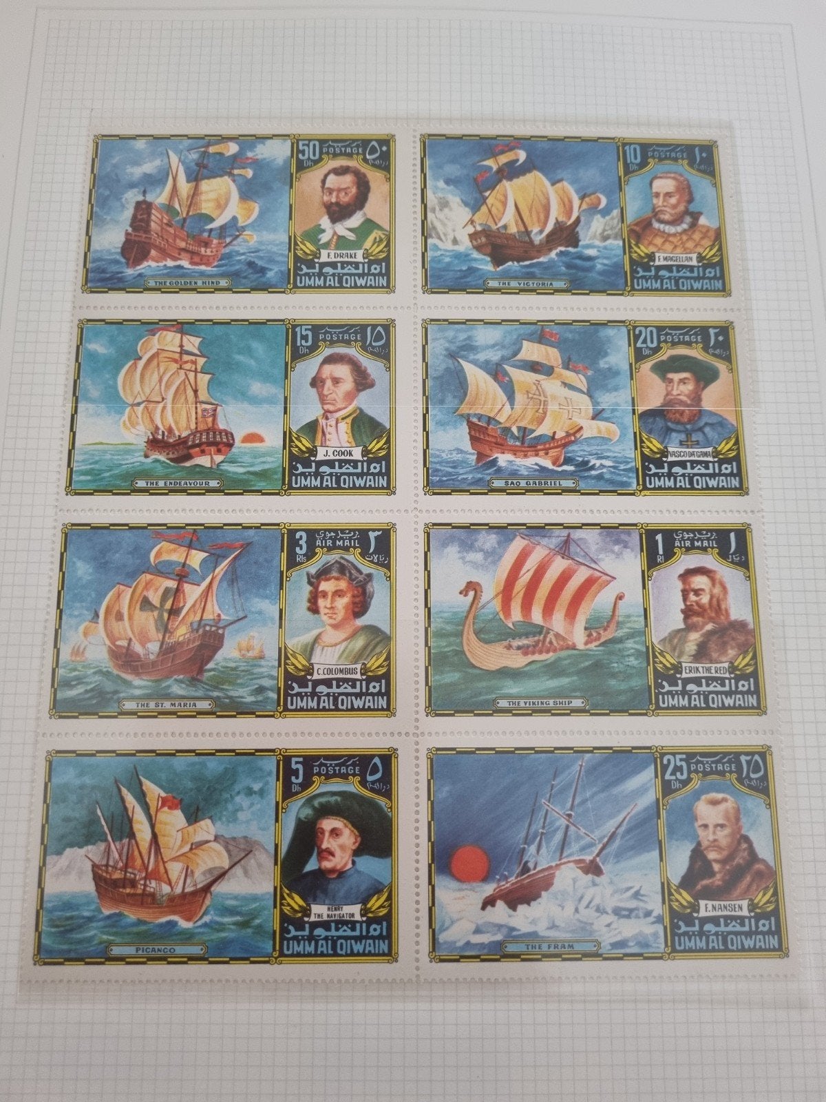 Postzegels Um Al Quwain - Historische Schepen en Ontdekkers, Ophalen of Verzenden