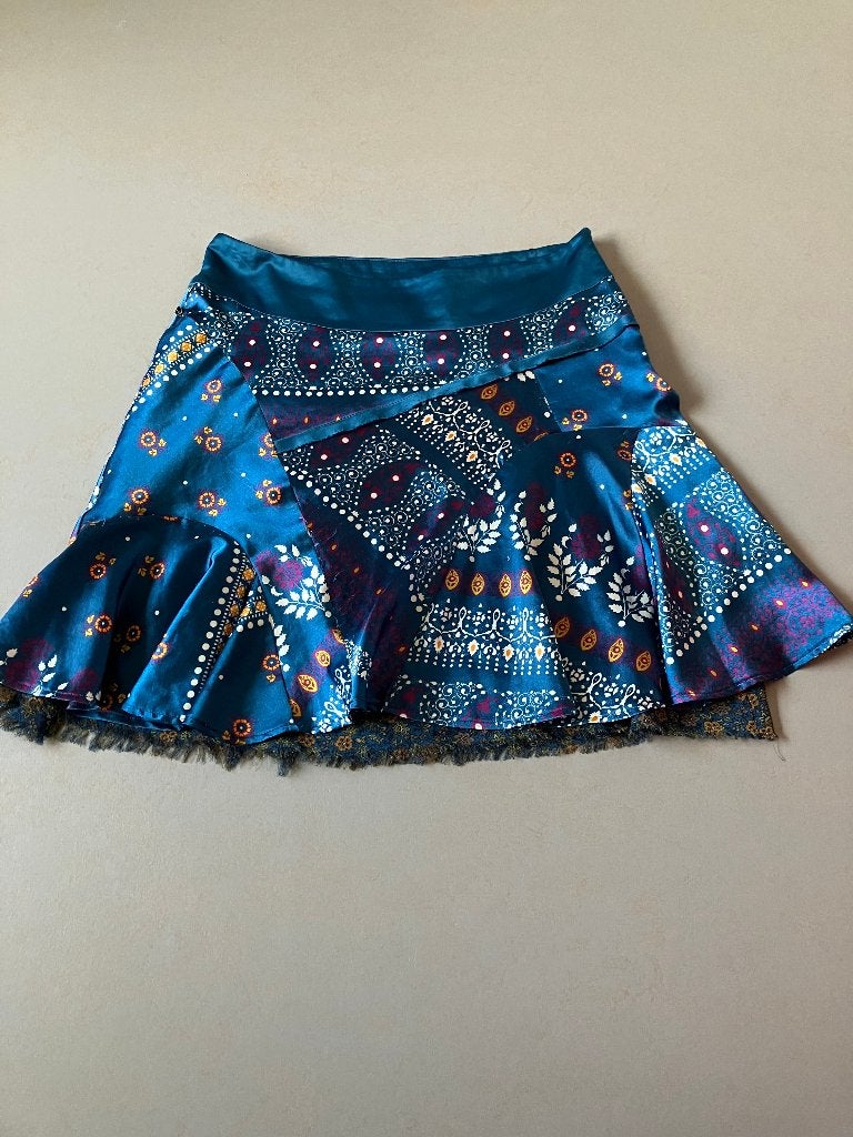 Minirokje blauw met asymetrisch patroon maat S, Blauw, Ophalen of Verzenden, Zo goed als nieuw, Maat 36 (S)