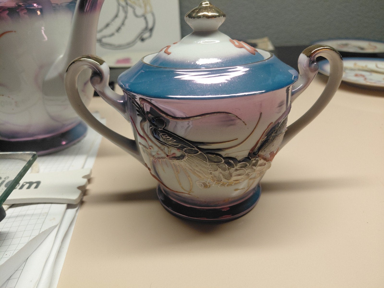 Antieke Japanse Suikerpot met Drakenmotief, Antiek en Kunst, Ophalen of Verzenden