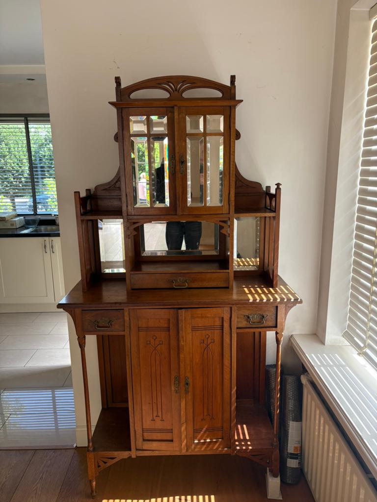Antieke Art Nouveau Kast met Vitrine en Lades, Ophalen