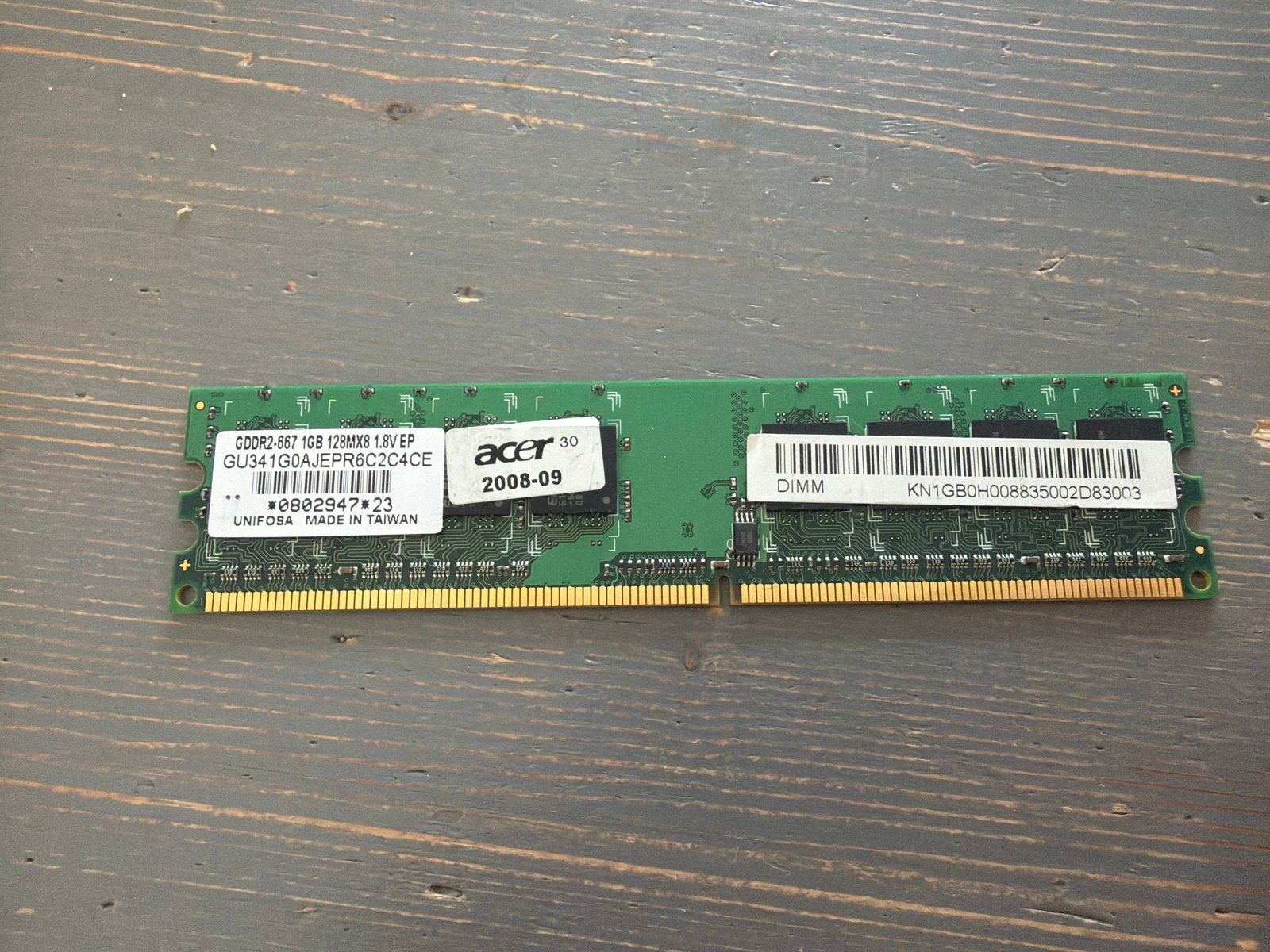 Acer DDR2-667 1GB DIMM RAM Geheugenmodule, Ophalen of Verzenden, DDR2, Desktop, Gebruikt