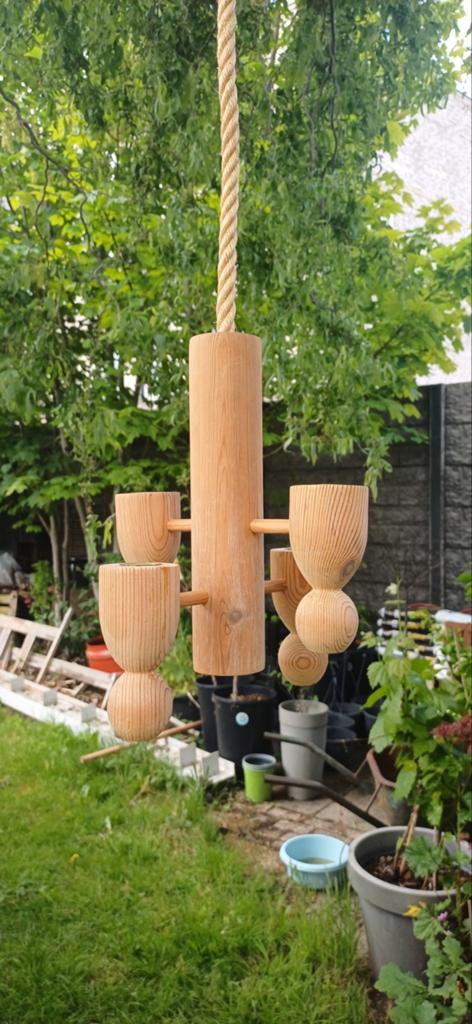 Vintage scandinavische hangkandelaar hout, Huis en Inrichting, Woonaccessoires | Kandelaars en Kaarsen, Ophalen of Verzenden, Zo goed als nieuw