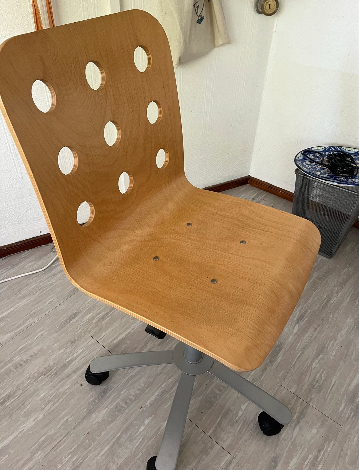 Houten Bureaustoel met Wieltjes - Gebruikt, Ophalen, Gebruikt, Overige kleuren, Bureaustoel