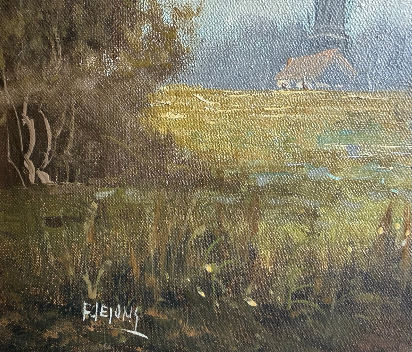 Schilderij F. de Jong - Hollands Landschap met Molen, Antiek en Kunst, Kunst | Schilderijen | Klassiek, Landschap, Klassiek, Olieverf