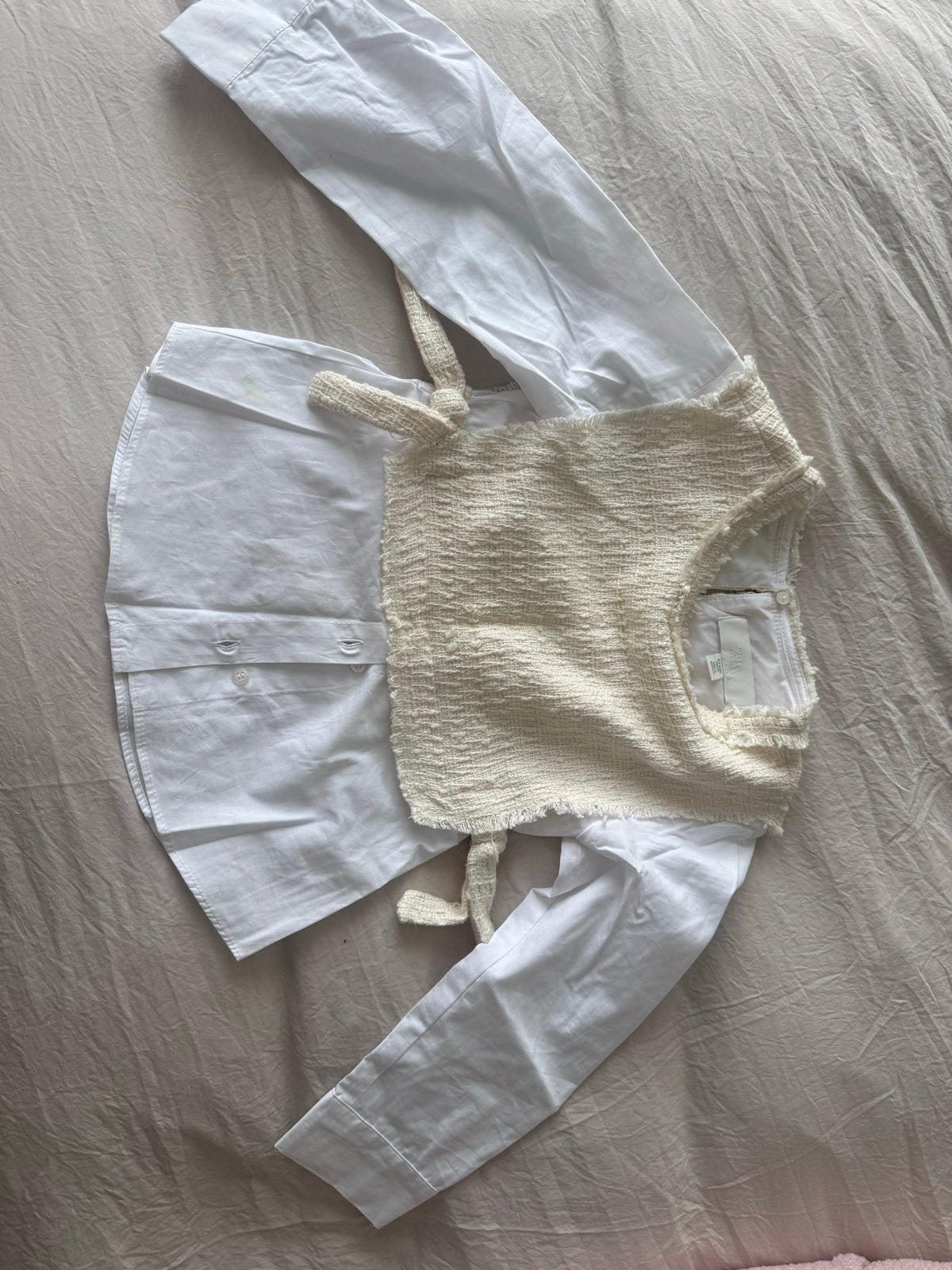 Witte blouse met beige tweed top zara maat 122, Ophalen of Verzenden, Zo goed als nieuw, Maat 36 (S), Wit