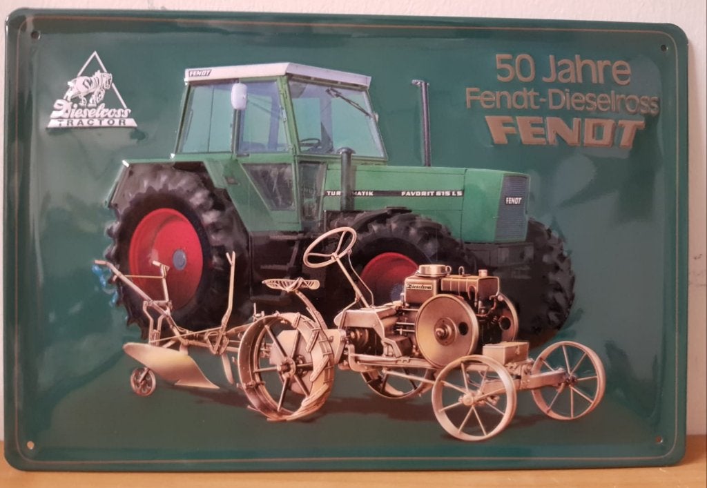 Fendt 50 Jahre Dieselross relief reclamebord van metaal deco