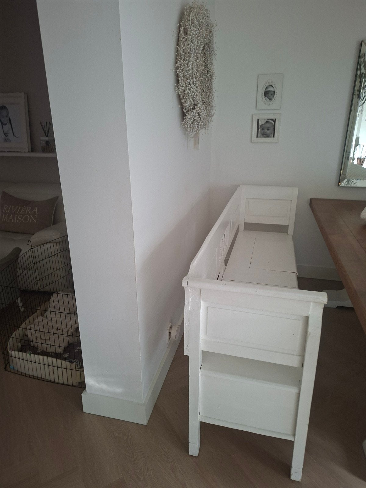 Witte houten bank met opbergruimte en twee kleppen, Ophalen, Gebruikt, Twee, Wit