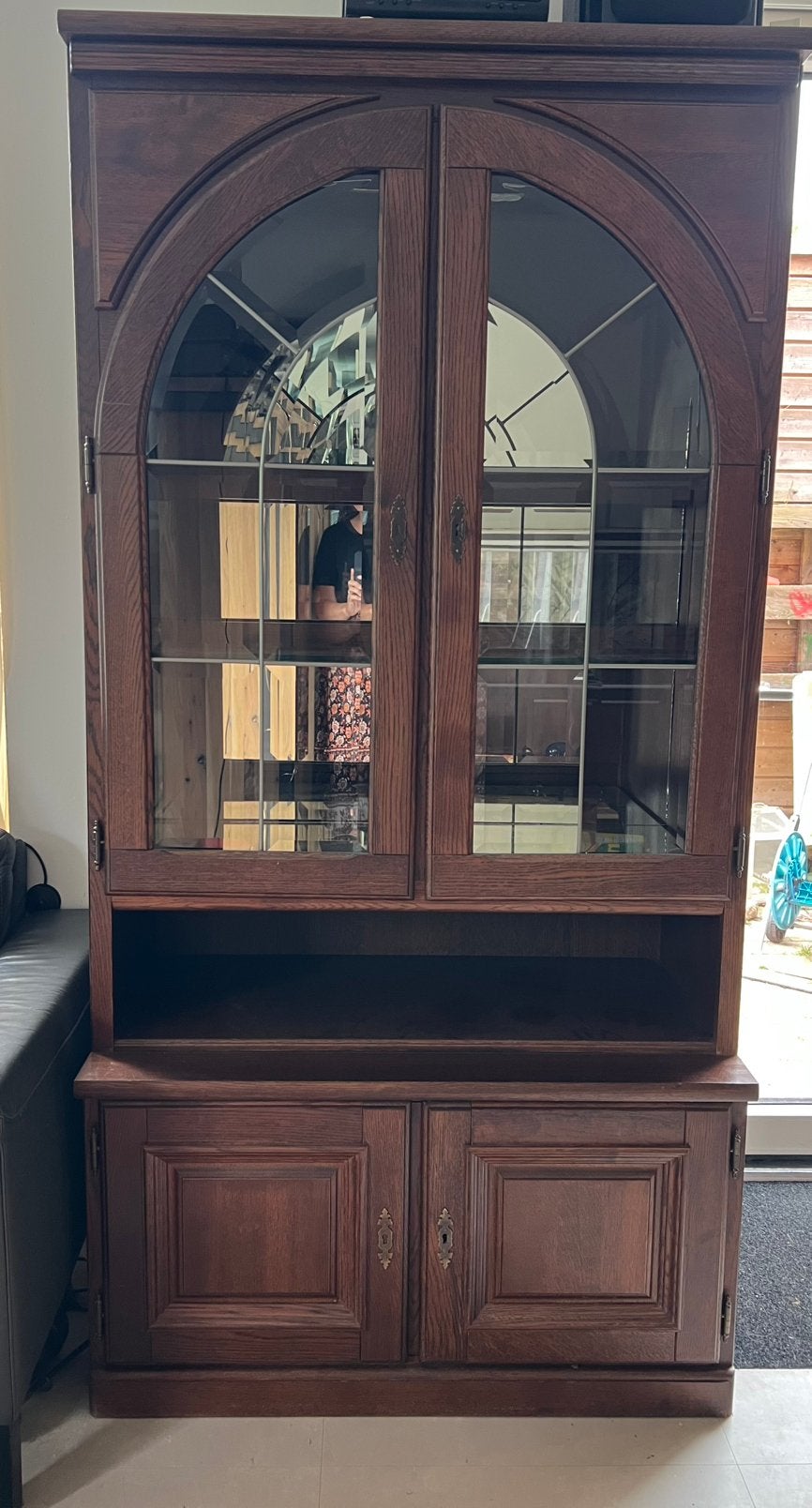 Prachtige vitrinekast facetgeslepen glas, spiegels, licht, Huis en Inrichting, Kasten | Vitrinekasten, Gebruikt, 200 cm of meer
