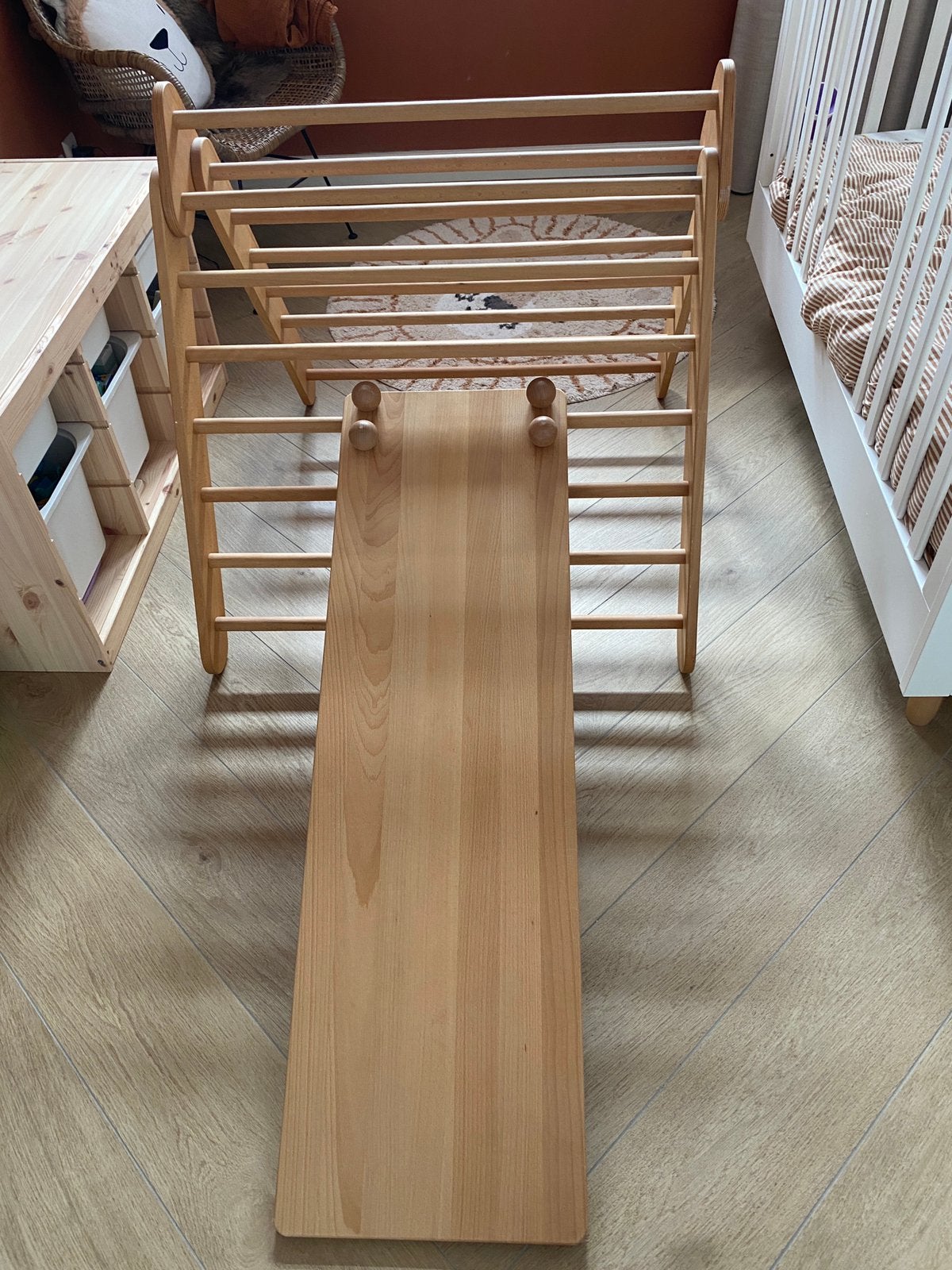 Houten montessori klimdriehoek + glij/klimplank | inklapbaar, Ophalen, Zo goed als nieuw