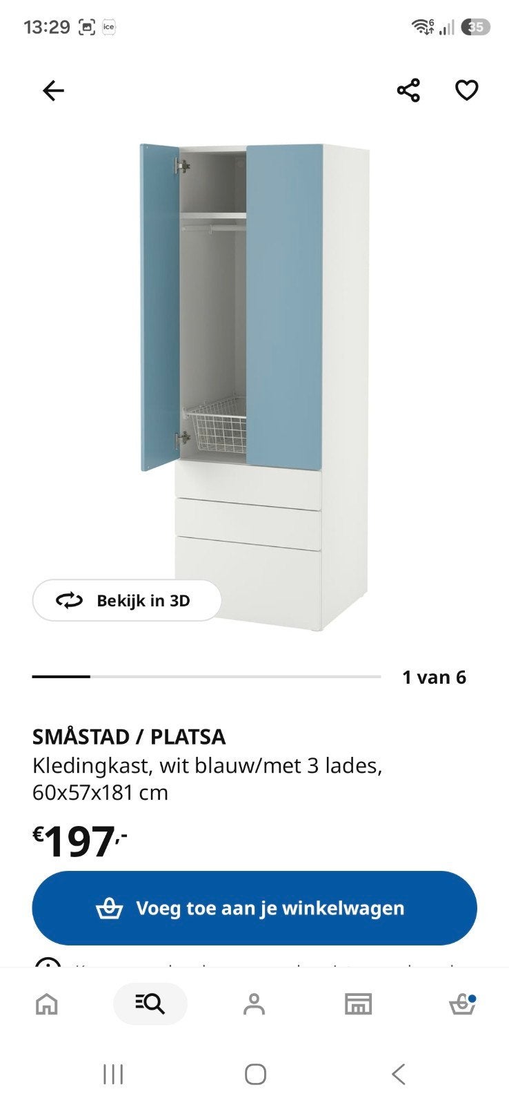 IKEA SMÅSTAD / PLATSA Kledingkast wit blauw/ roze met 3 lade, Ophalen, 50 tot 70 cm, 105 cm of meer, Zo goed als nieuw