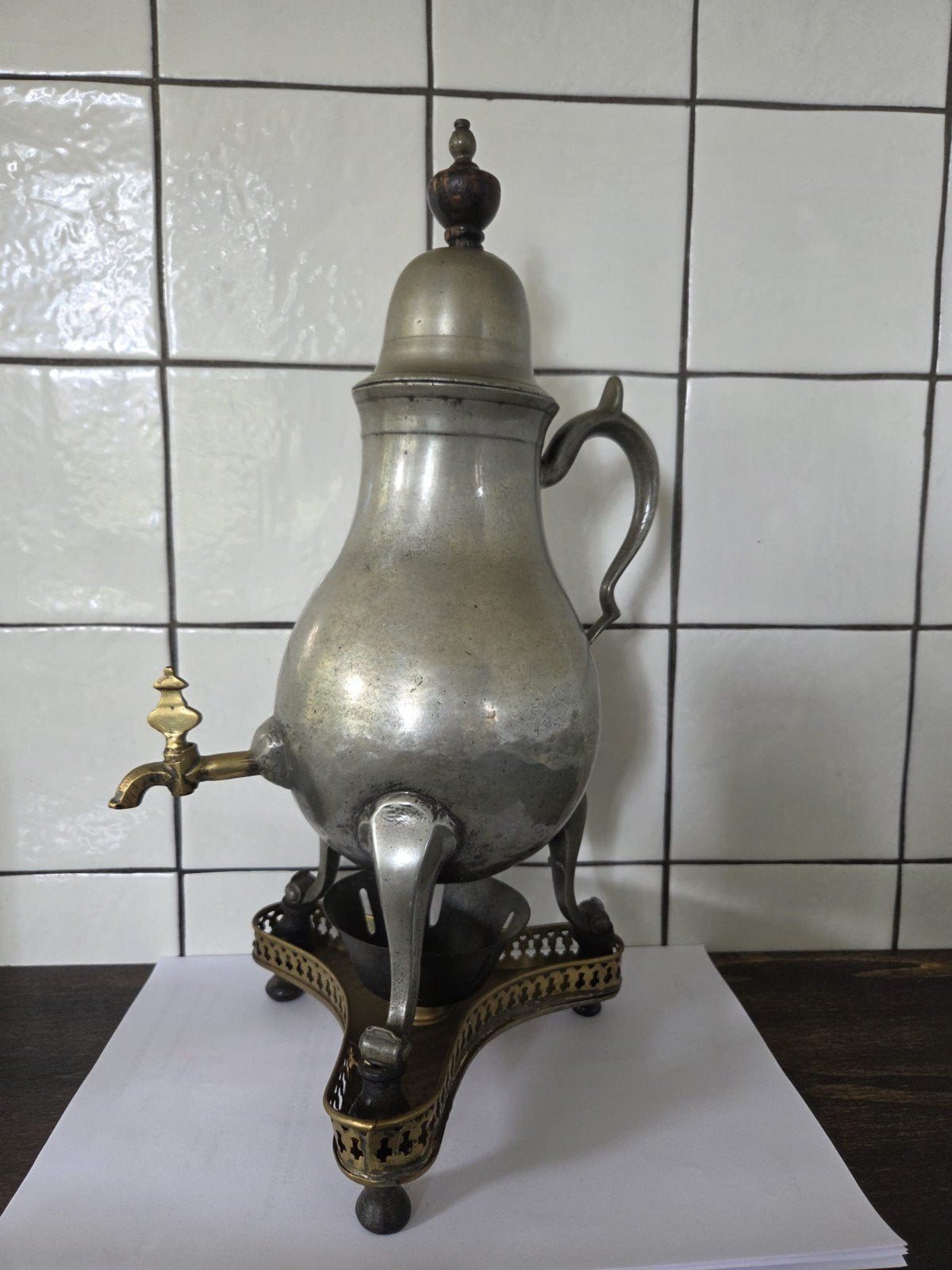 Antieke tinnen koffiepot met kraan, Antiek en Kunst, Ophalen of Verzenden