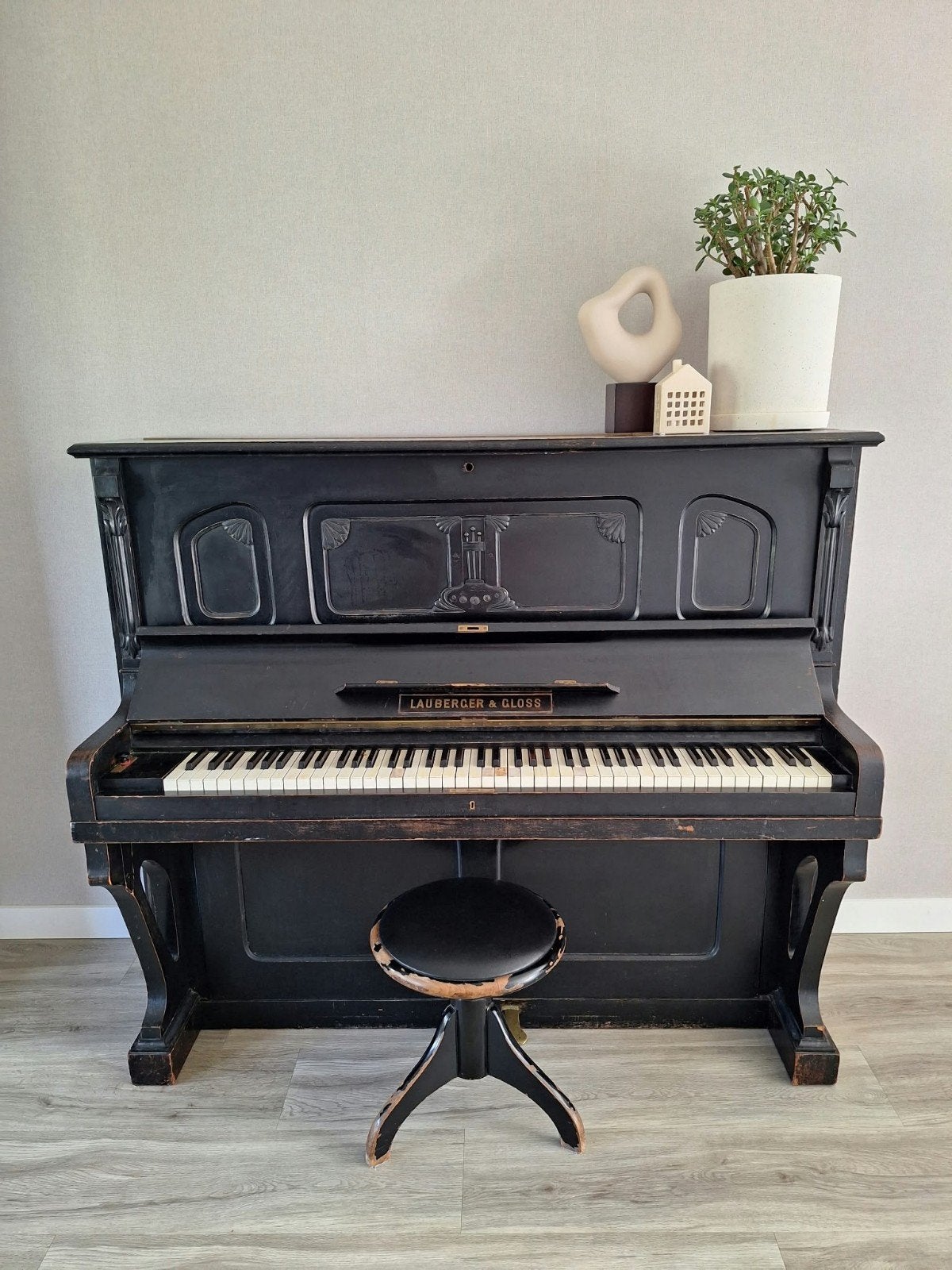 Antieke Lauberger & Gloss Piano met Kruk, Ophalen, Gebruikt, Zwart, Piano