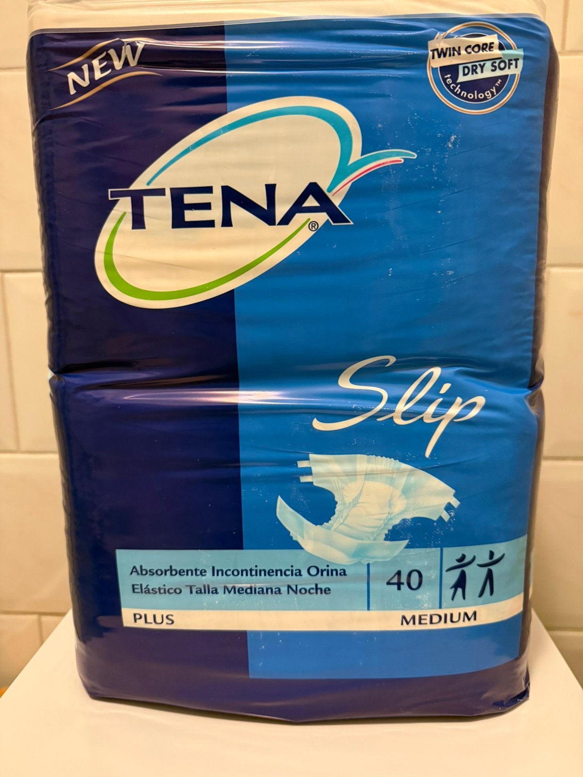 Vintage Tena Slip plus medium 40-pack plastic buitenlaag, Verzenden, Nieuw