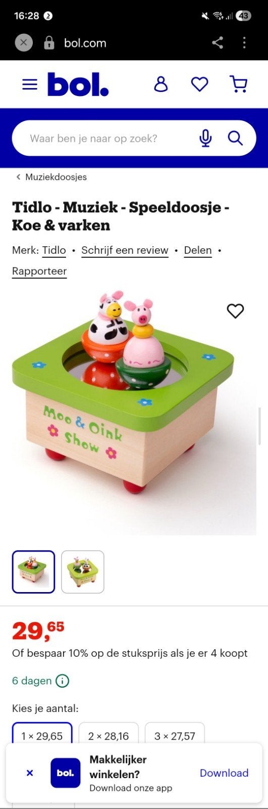 Tidlo Muziekdoosje 'Moo and Oink Show' - Koe en Varken, Ophalen of Verzenden, Nieuw, Jongen of Meisje
