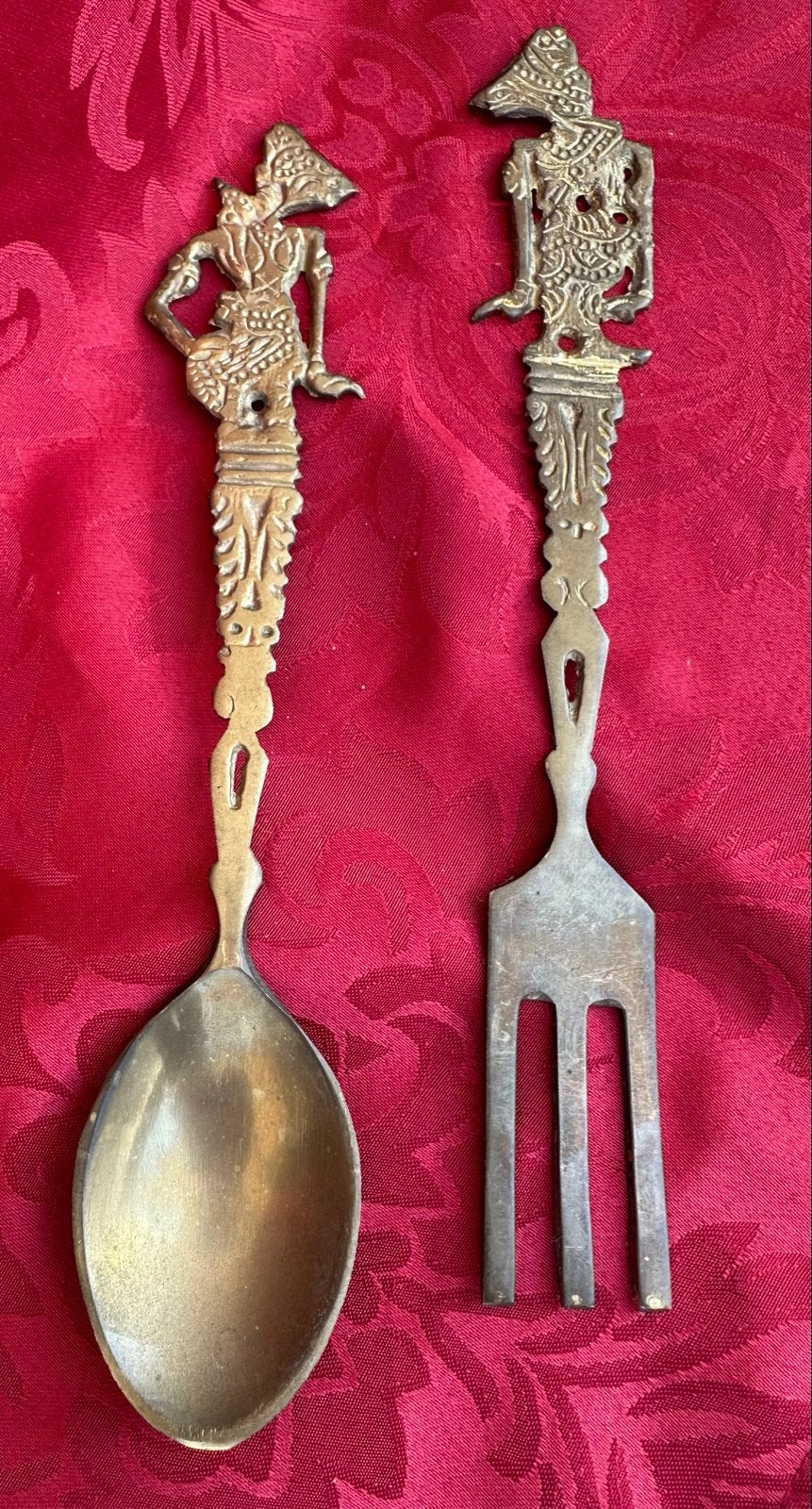 Vintage messing lepel en vork set - Wayang figuren, Ophalen