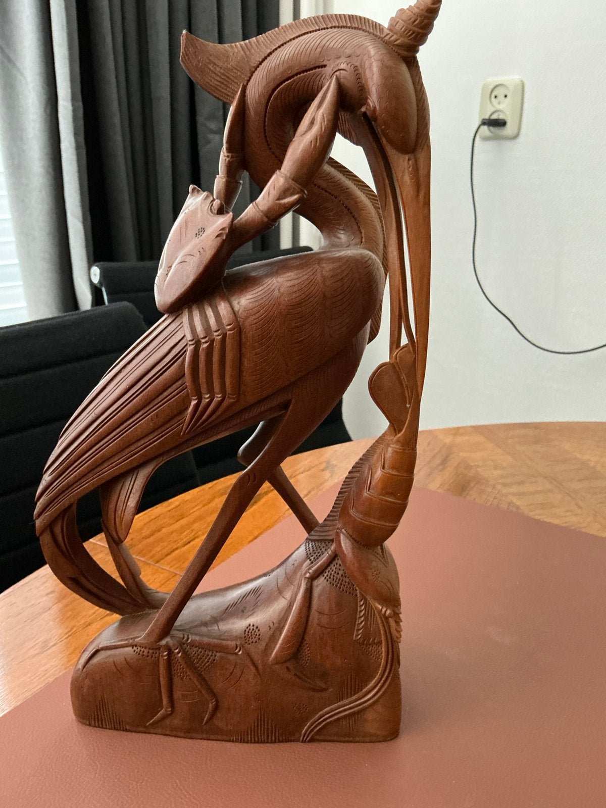 Balineese reiger, Art deco, Handgemaakt, Beeld, Hout