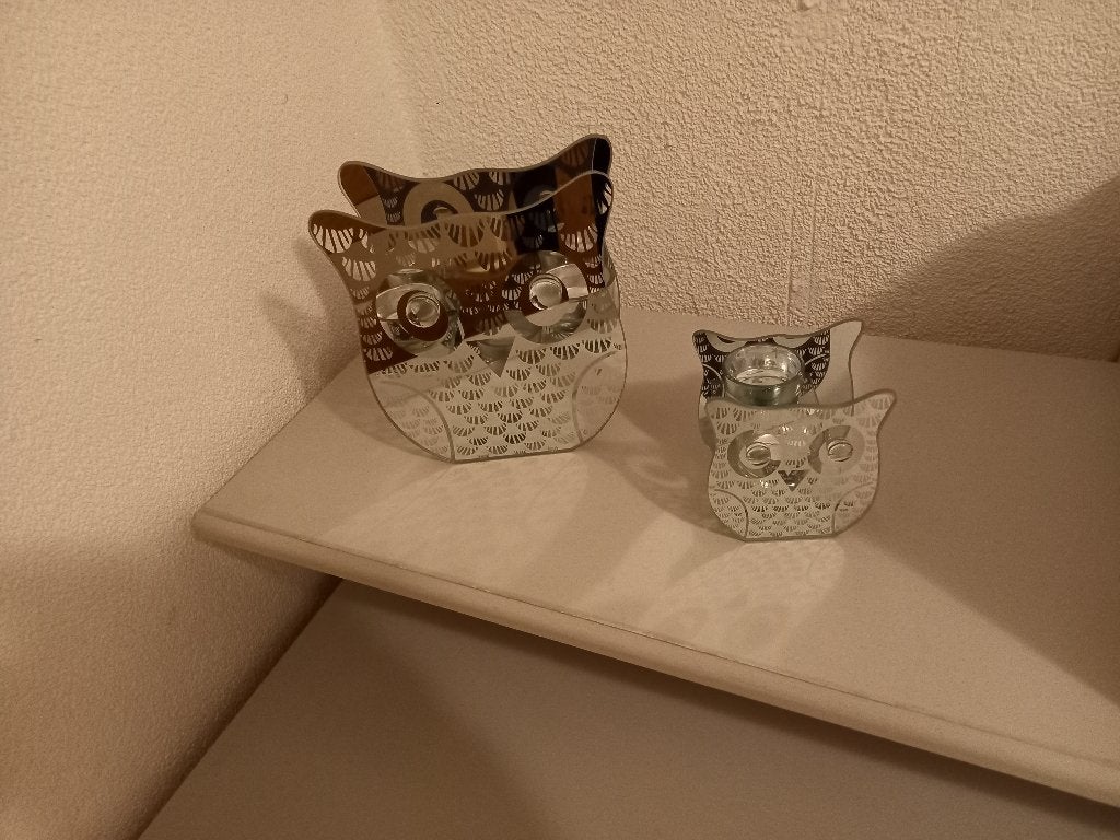 uil waxinelicht houder glas groot en klein nieuw, Waxinelichthouder, Nieuw, Ophalen of Verzenden, Glas