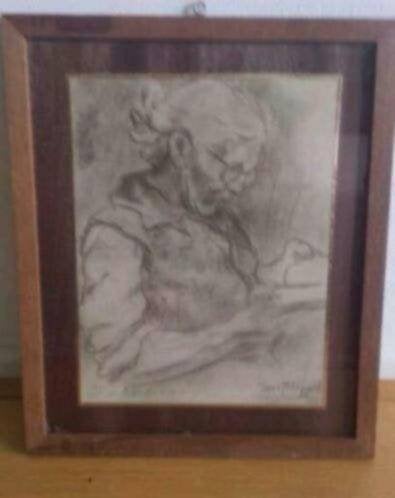 orig. tekening lezende vrouw Jan van Bloppoel (1920-1972)., Ophalen